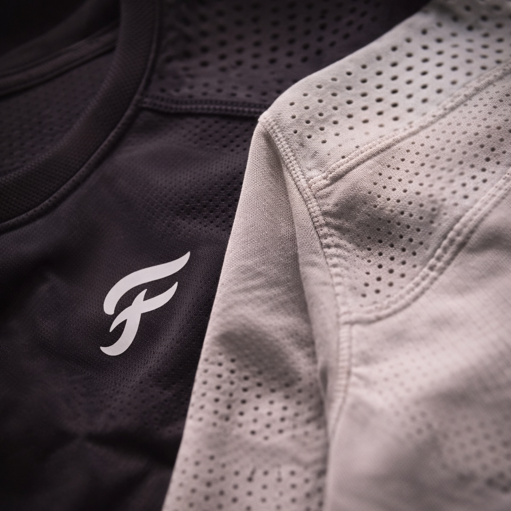 FLEUVE logo on technical fabric close-up